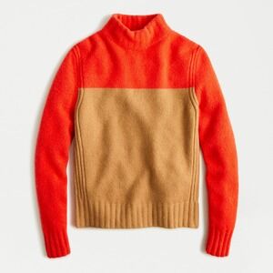 J. Crew Super Soft Sweater Women Medium Colorblock Mockneck Alpaca Merino Wool